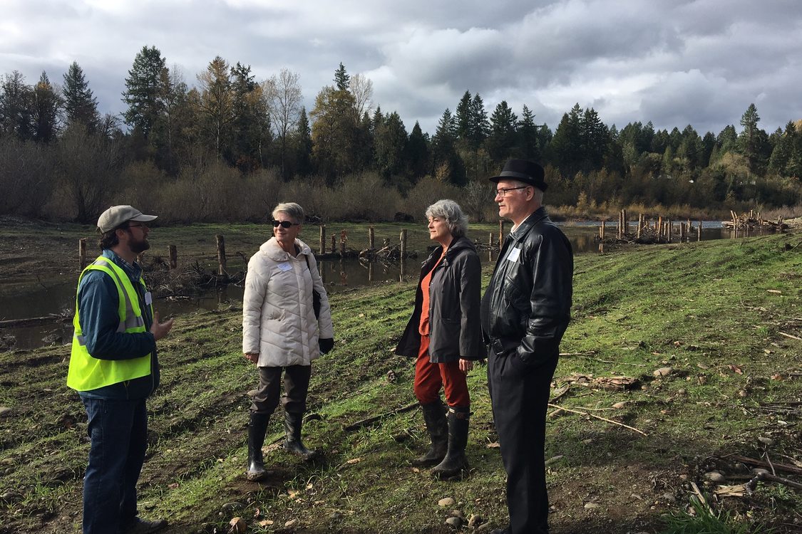 Brian Vaughn and Metro councilors Shirley Craddick, Carlotta Collette and Craig Dirksen at River Island in Clackamas County