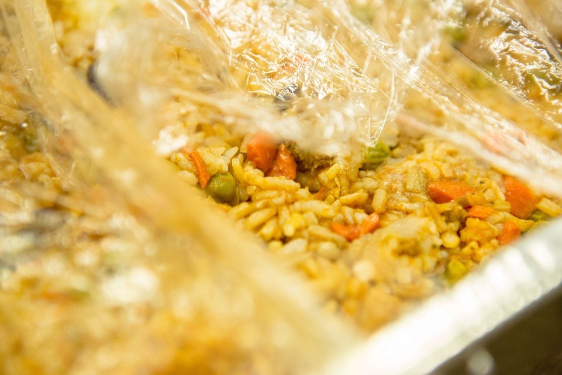 fried rice donated to a food donation kitchen