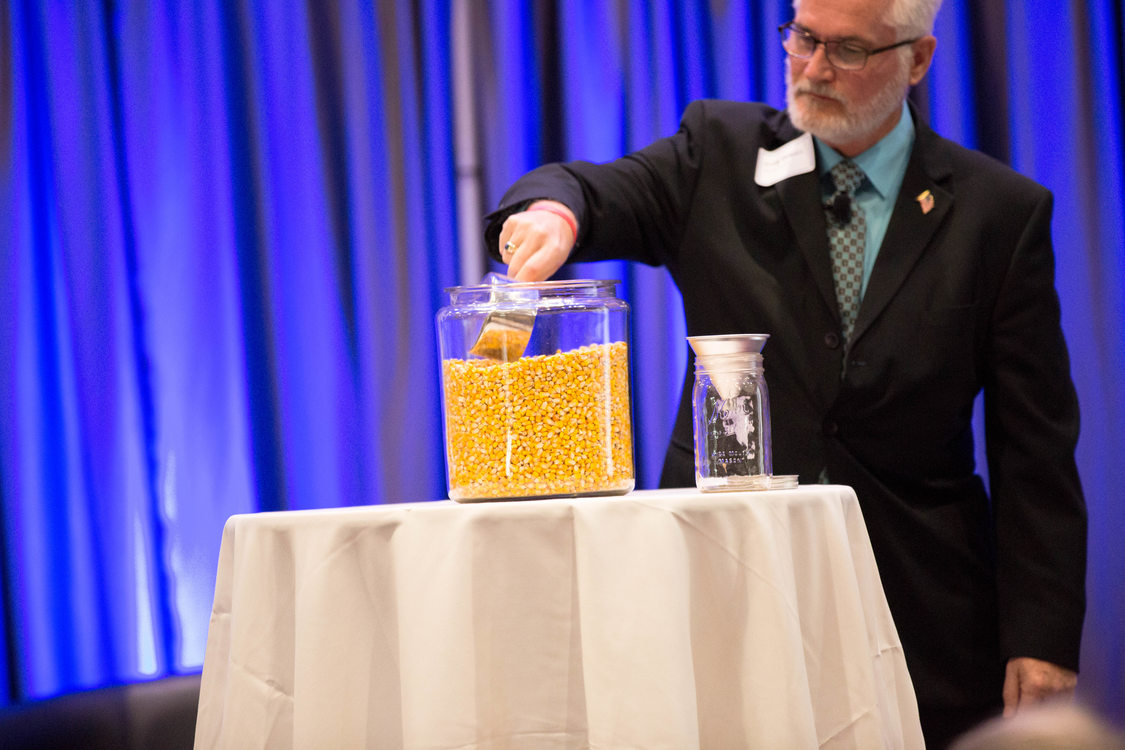 A full jar of seed corn at Regional Transportation Plan Forum 3
