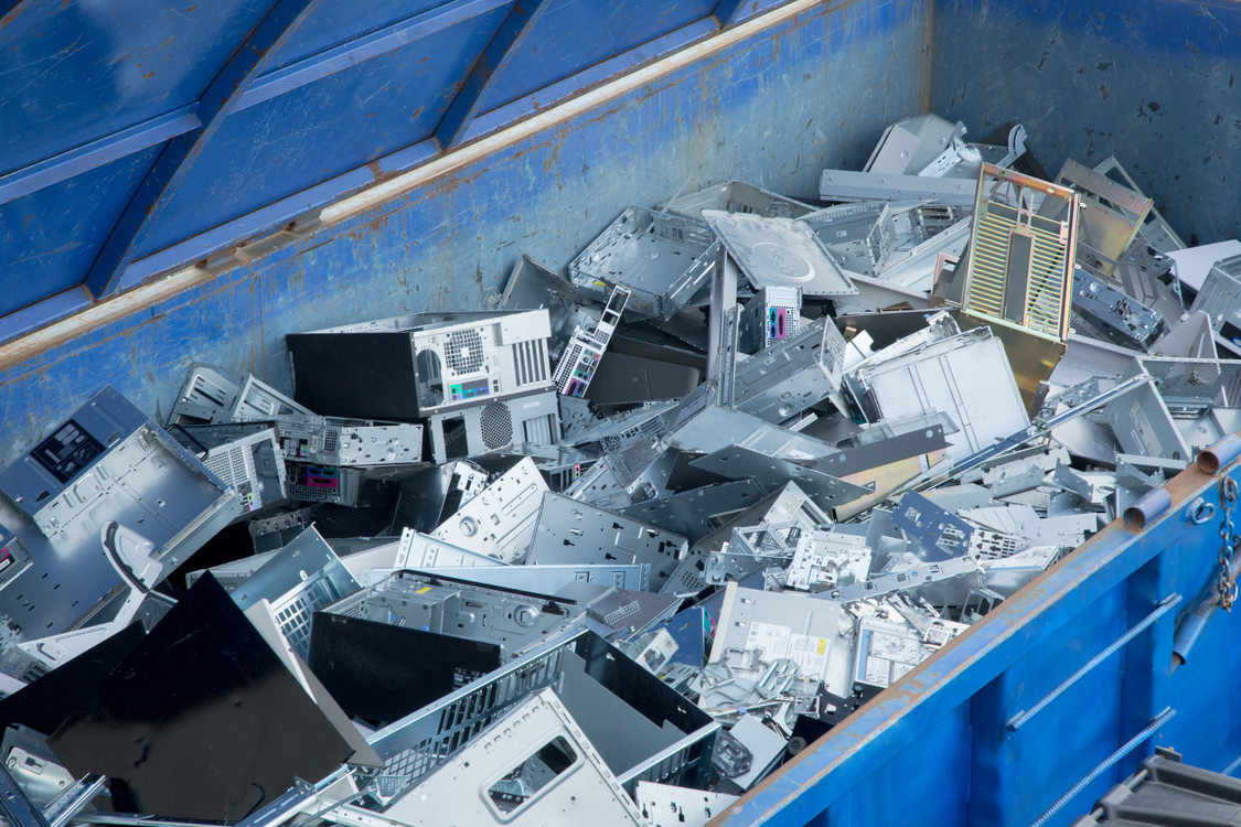 bin filled with scrap metal from electronics to be recycled