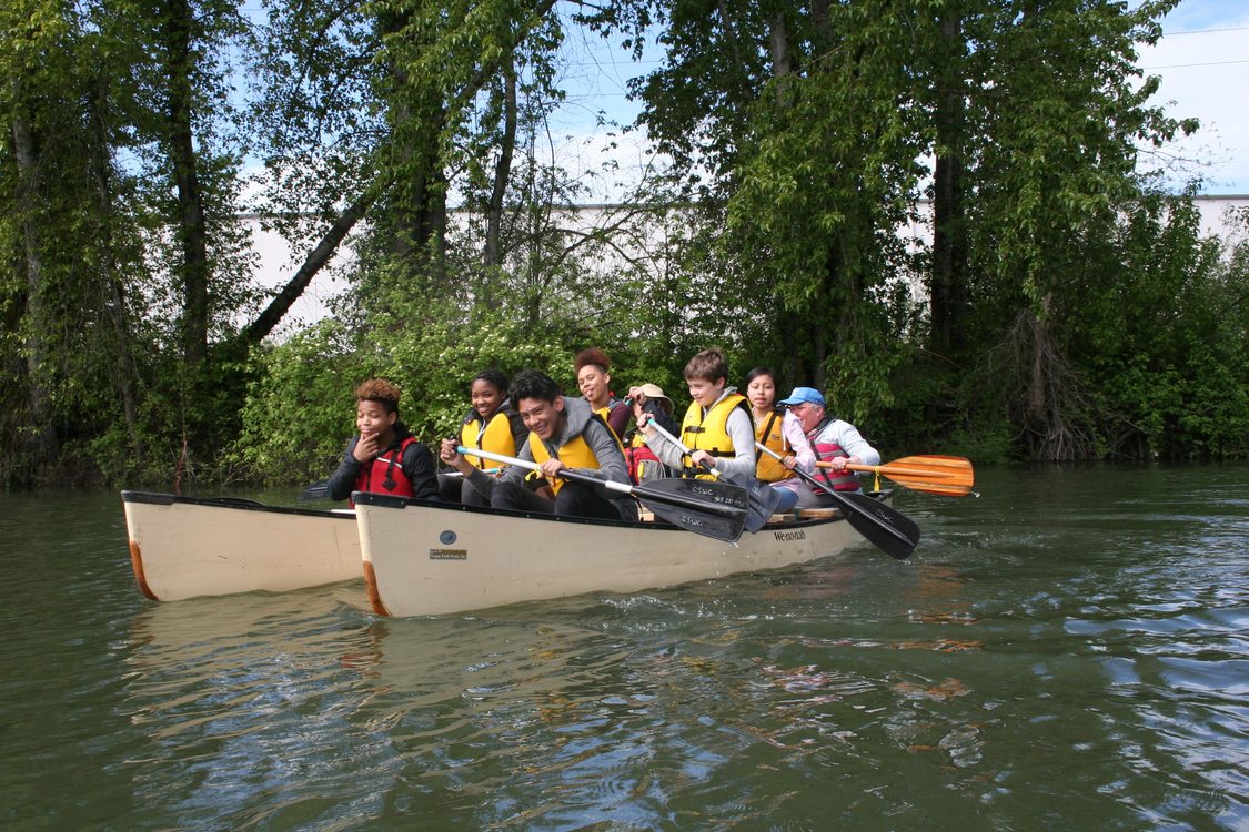photo of George Middle School students paddling in Columbia Slough