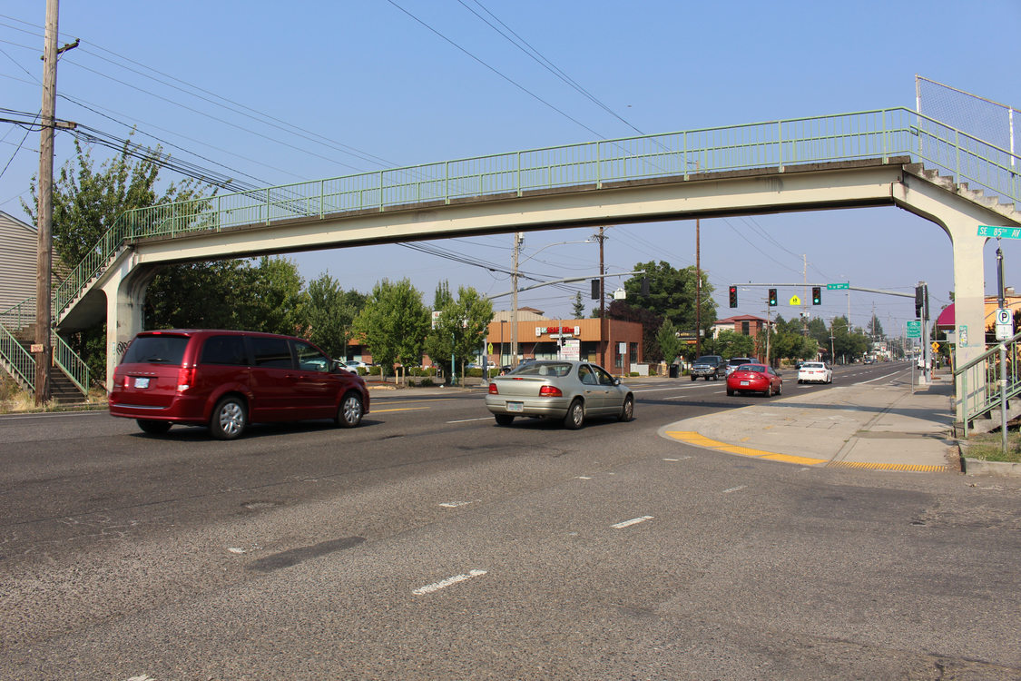 pedestrian overpass bridge at Southeast Division Street and 85th Avenue in the Jade District