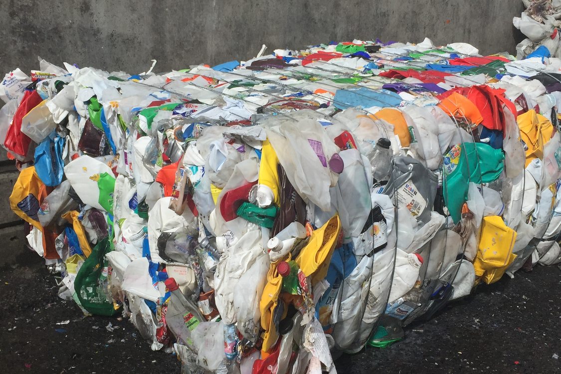 photo of plastic items baled for recycling