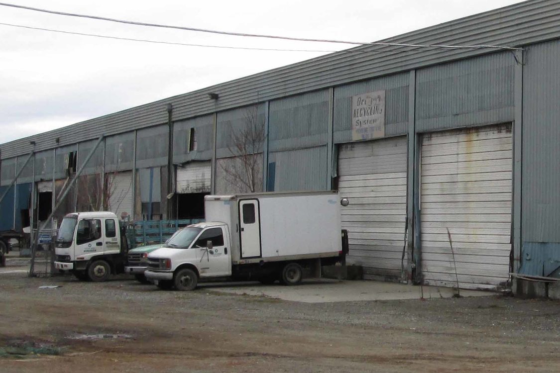 trucks and loading bays at CORE Recycling in northeast Portland