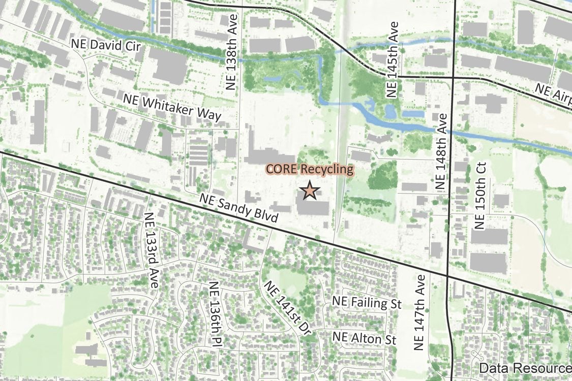map image of CORE Recycling location in northeast Portland