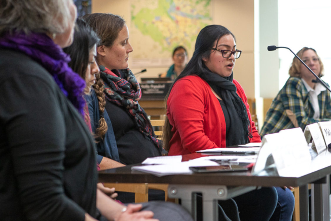 Members of the Cully Housing Action Team address the April 19 housing bond stakeholder advisory table meeting