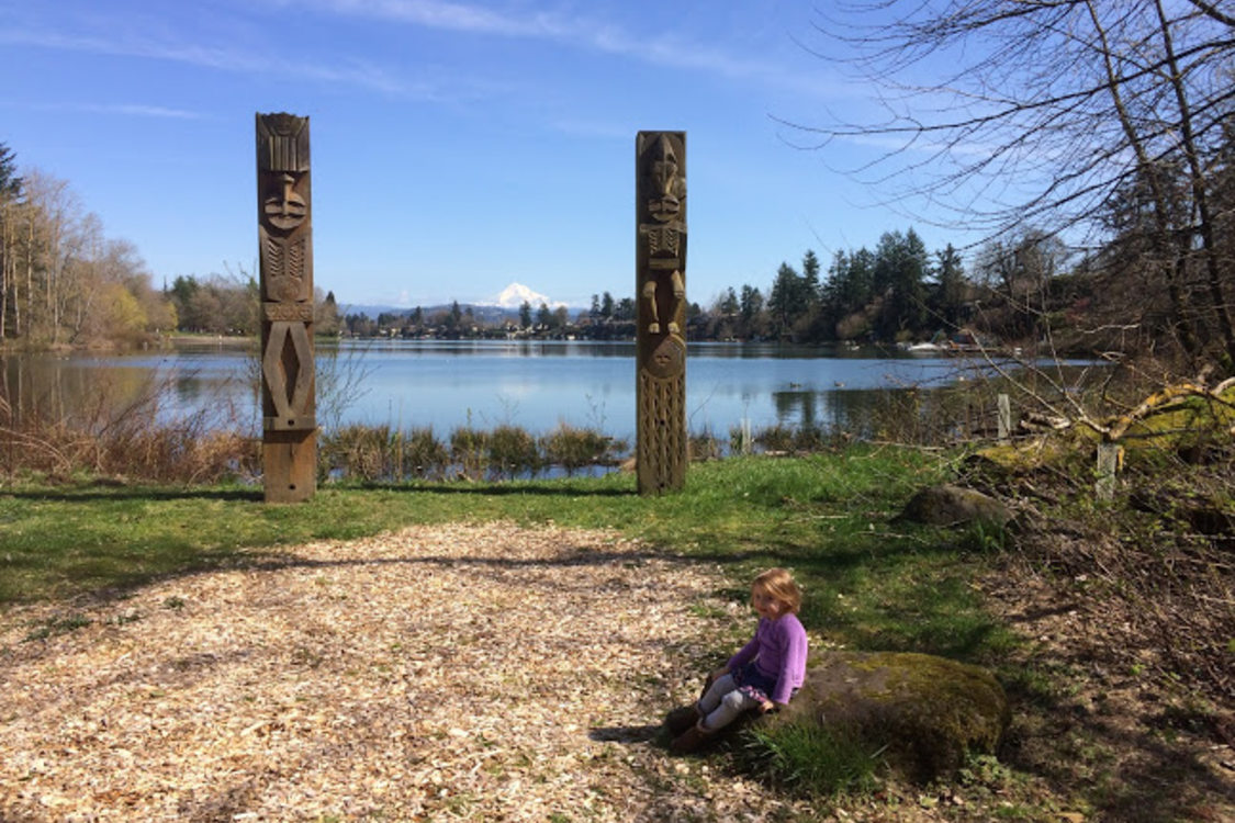 photo of Nichaqwli monument and girl at Blue Lake Regional Park