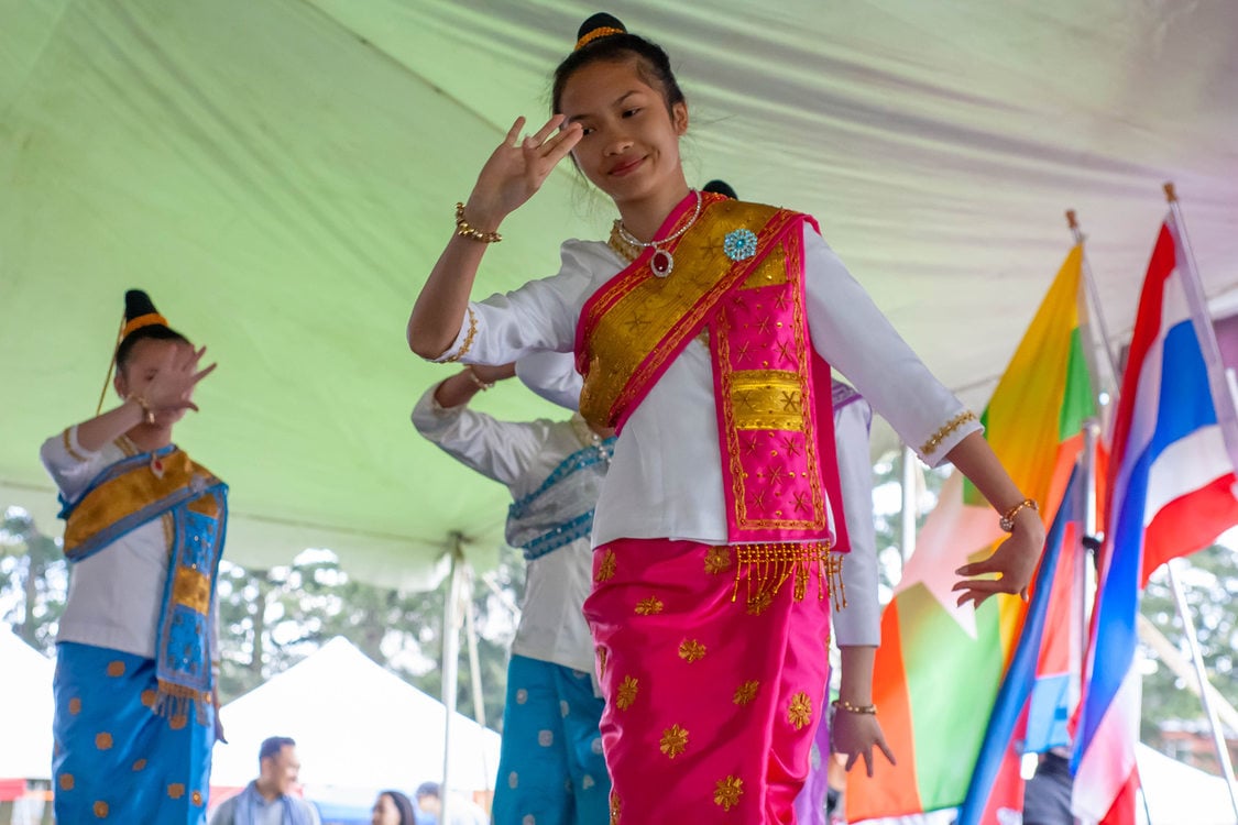 A dance troupe performs for the Southeast Asian new year