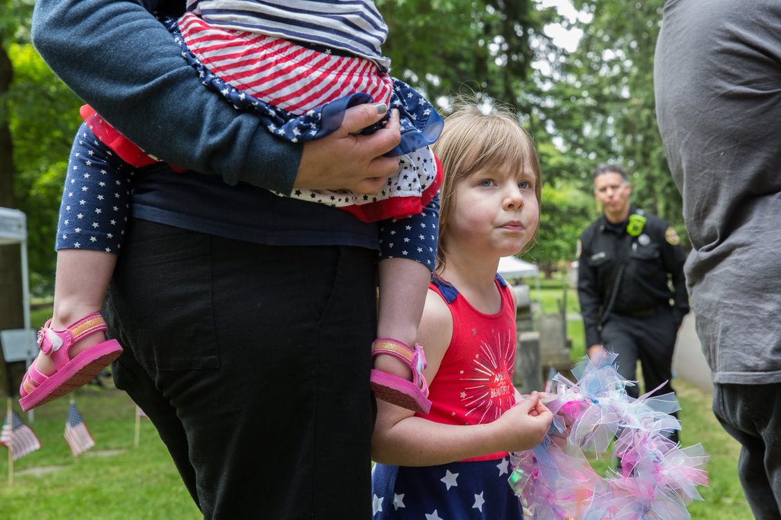 Family at Lone Fir Cemetery on Memorial Day