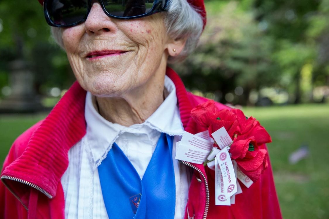 Woman at Lone Fir Cemetery on Memorial Day