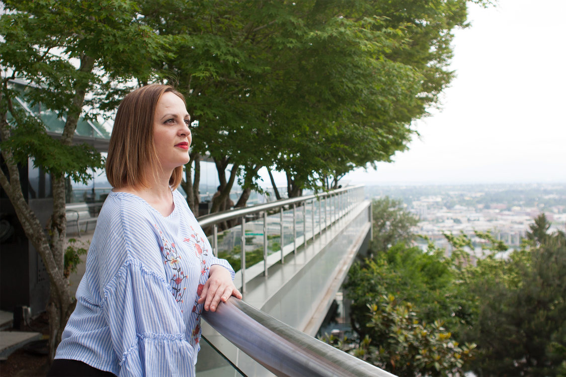 A portrait of Admira Baltic on the Oregon Health & Science University campus, where she works.