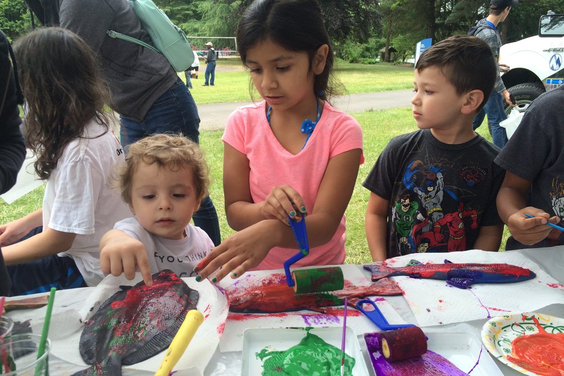 Kids working on an art project at Blue Lake Summer Fun Days