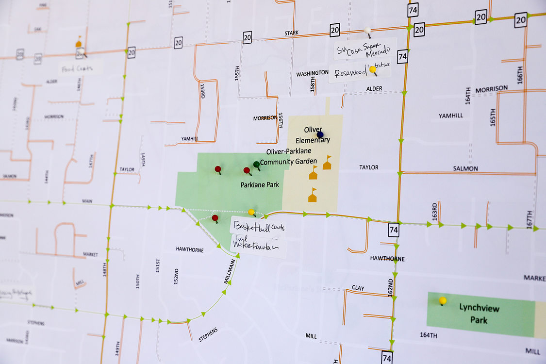 A close-up of a map of the Rosewood neighborhood