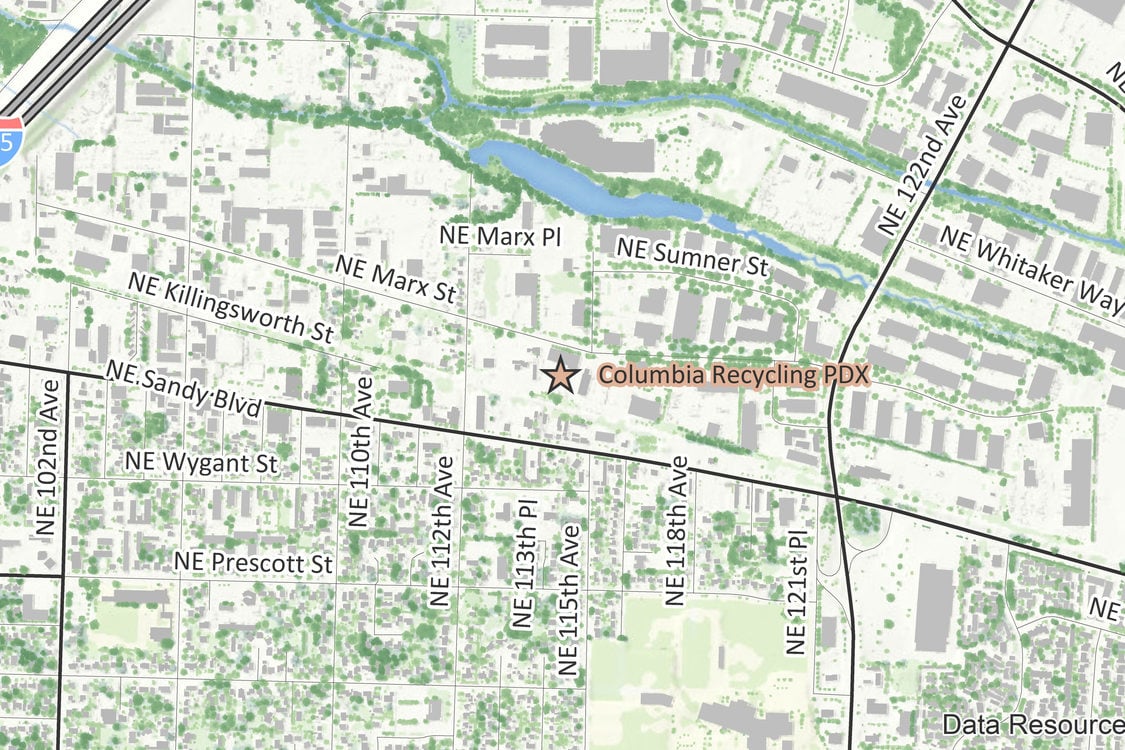 Location map of Columbia Recycling PDX