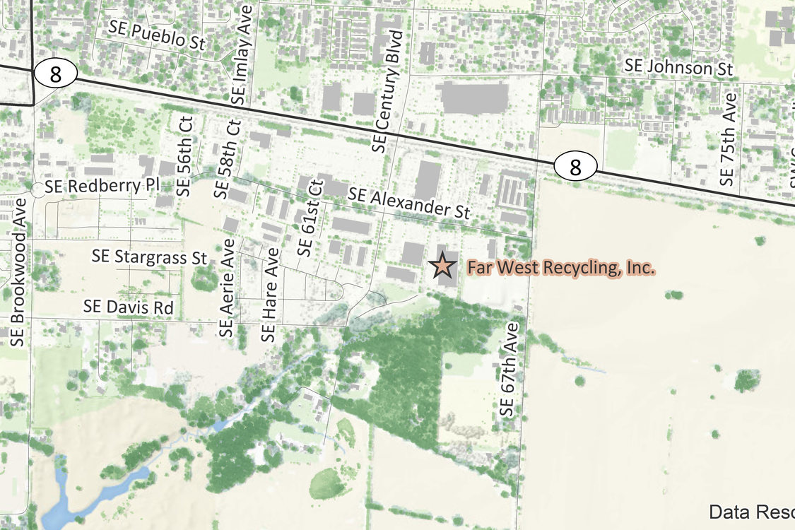 Location map of Far West Recycling Hillsboro