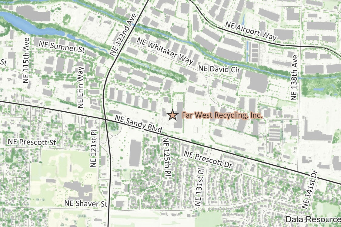 Location map of Far West Recycling Northeast Portland