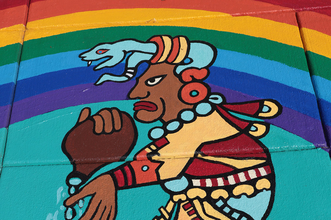 Placemaking mural image depicting the Mayan Rain God Chac