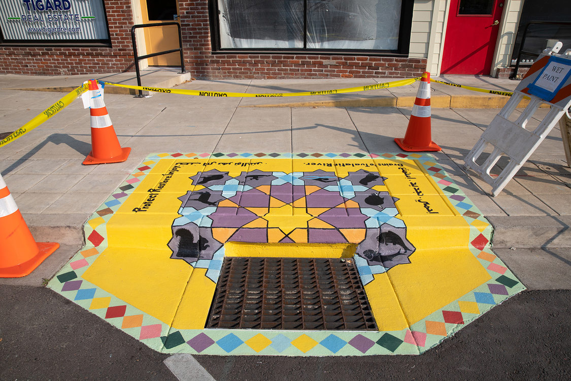 Tualatin Riverkeepers placemaking mural on Main Street in Tigard