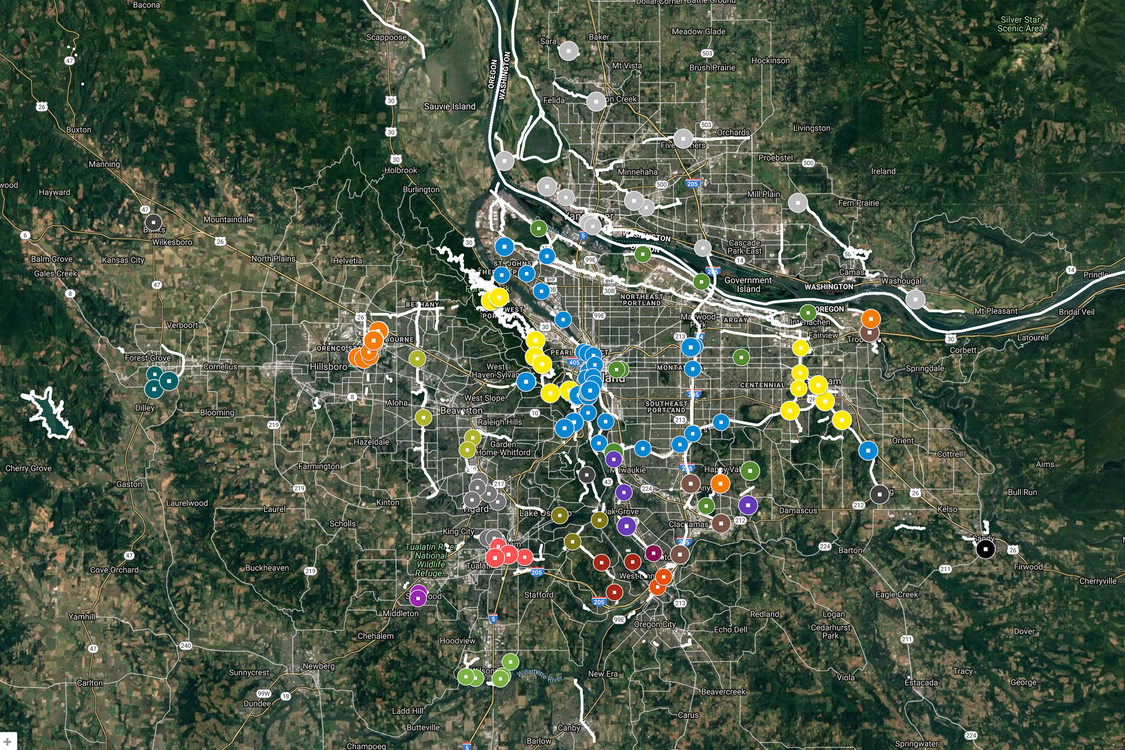 Map of sites where regional trail counts are conducted across greater Portland.