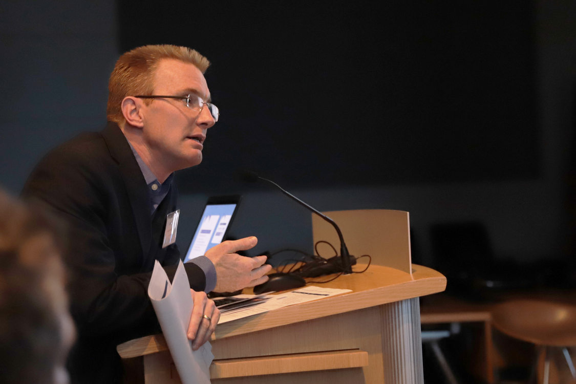 Lloyd Purdy of Greater Portland, Inc. speaks at the launch party in December