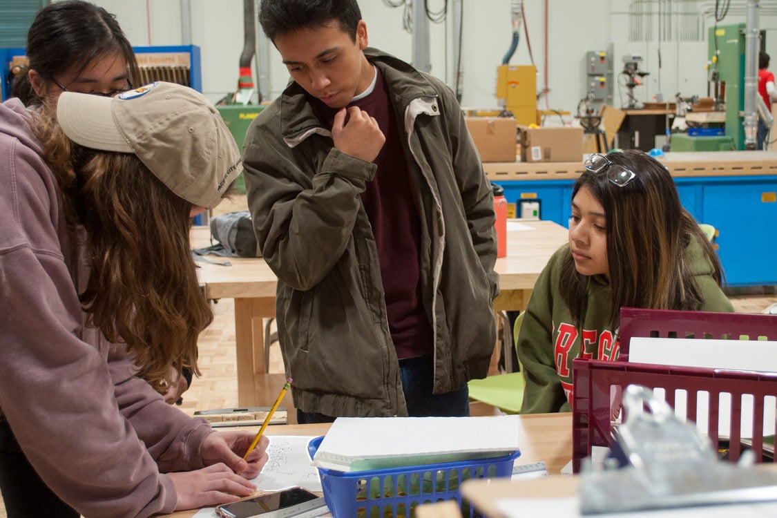 group of students work on drafting assignment