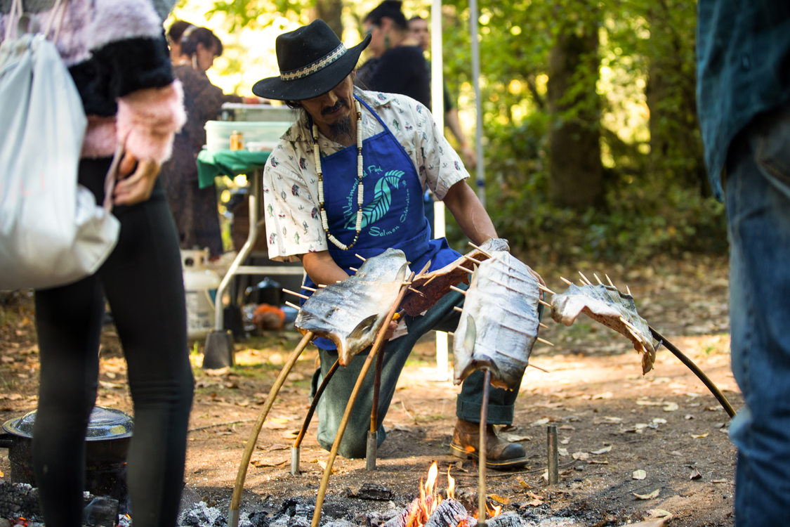 Salmon bake over camp fire at Oxbow Regional Park