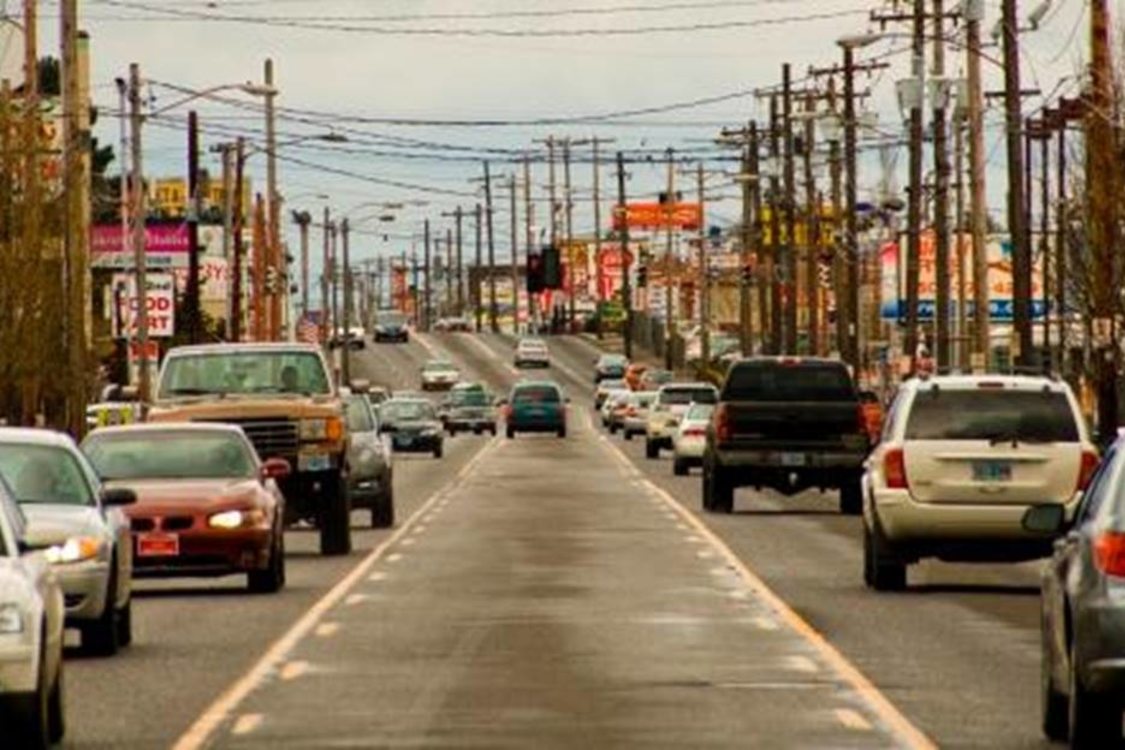 view of Southeast 82nd Avenue from the middle lane