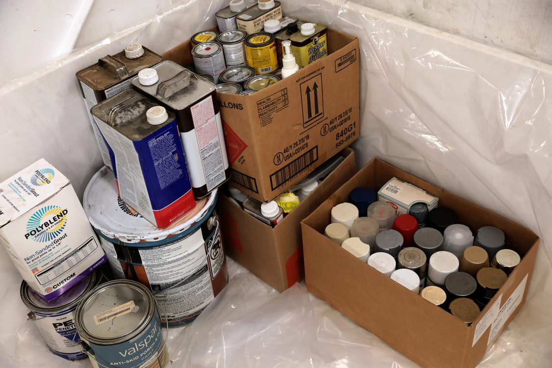 Boxes of hazardous waste awaiting sorting