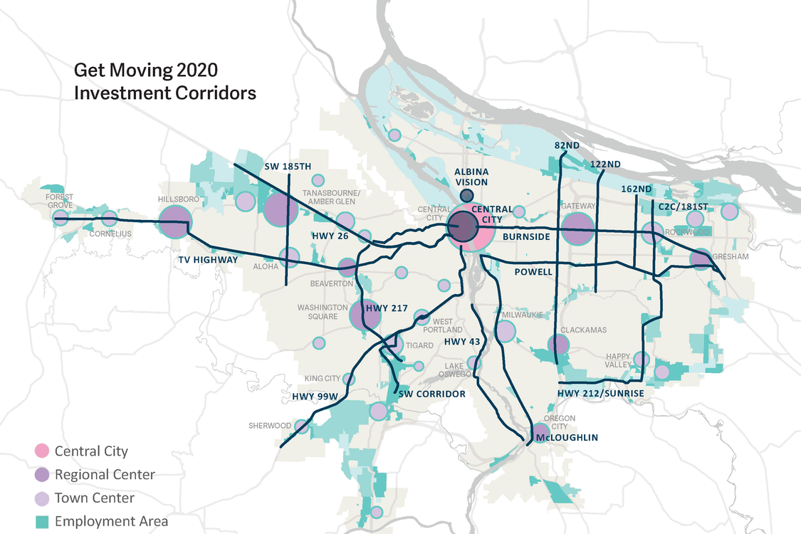 Map of proposed corridors for Get Moving 2020 mesaure