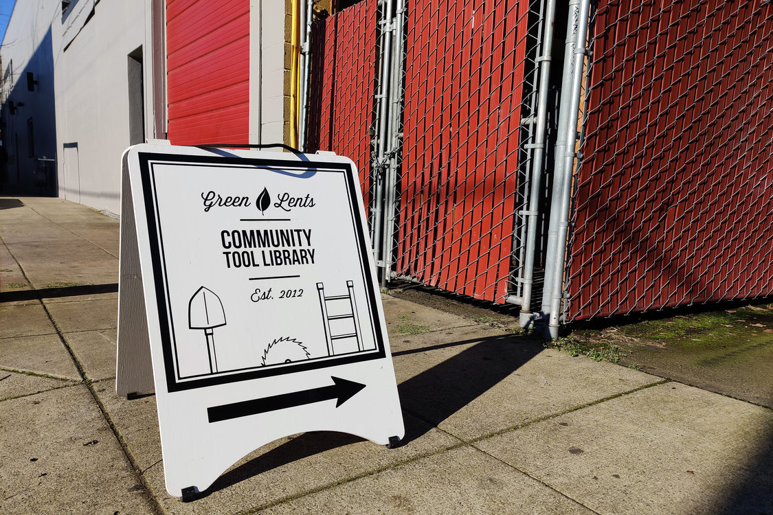 An image of the Green Lents community tool library sign