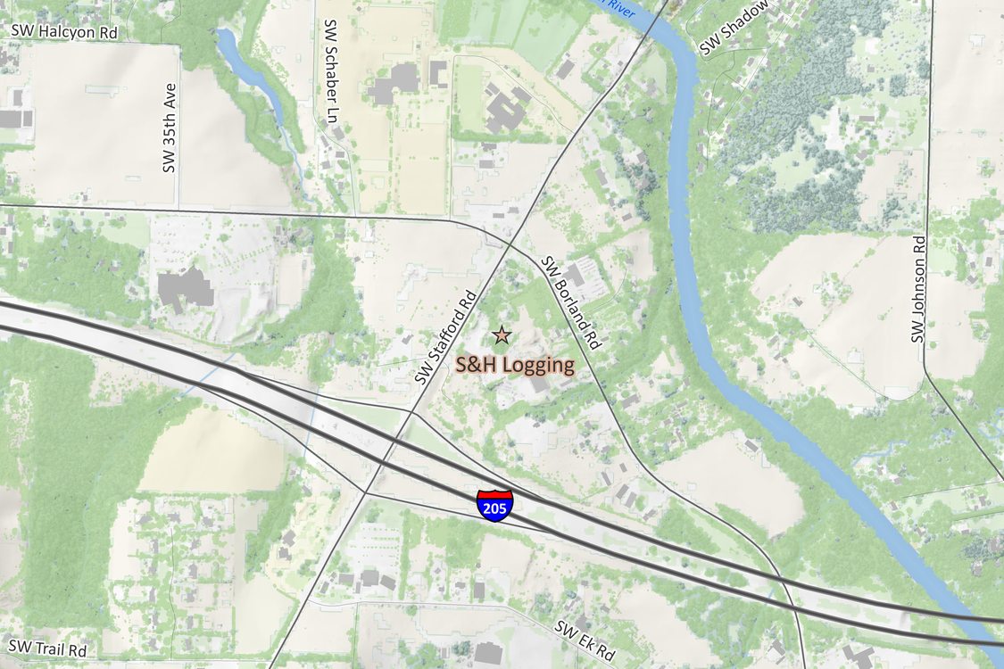 Location map for S&H Logging, with facility shown on map of Tualatin, Oregon