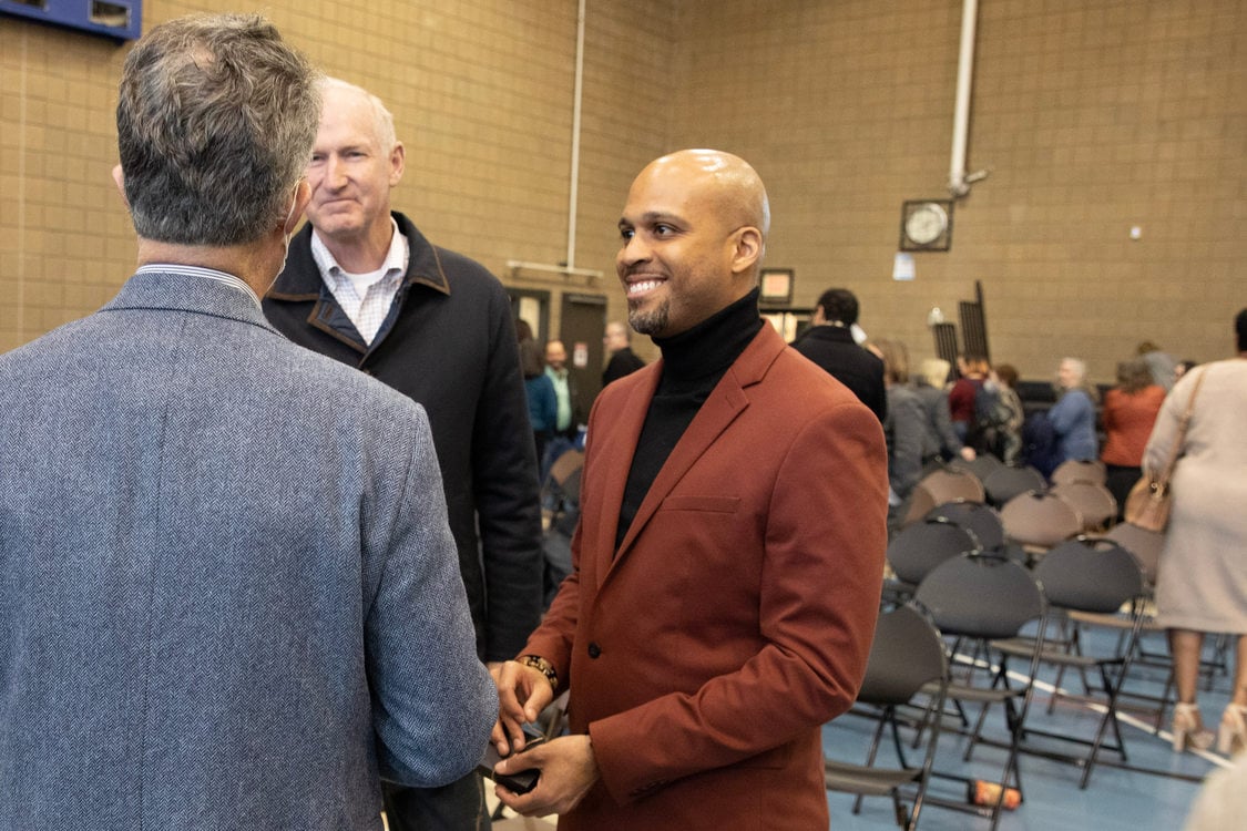 Metro Councilor Ashton Simpson speaks to a crowd at his inauguration ceremony at the East Portland Community Center