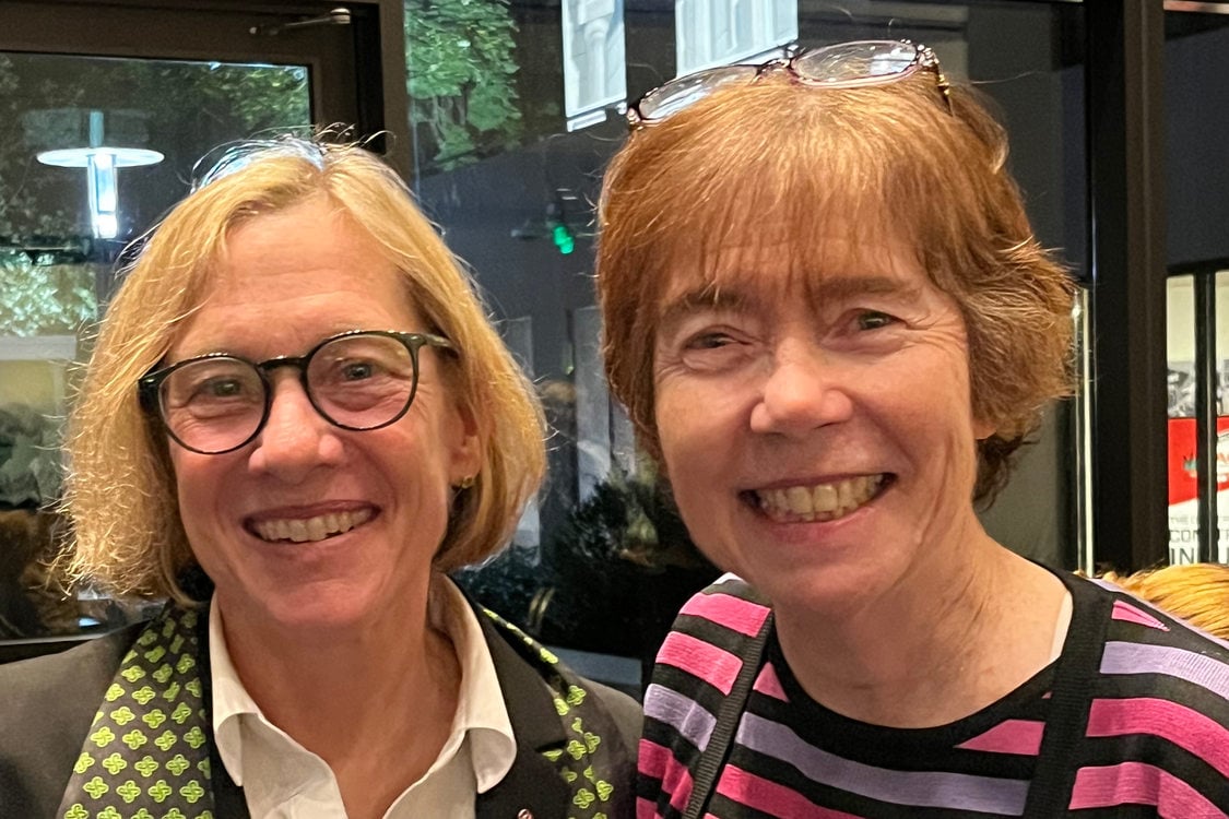 Metro Councilor Mary Nolan stands alongside Portland State University president Anne Cudd