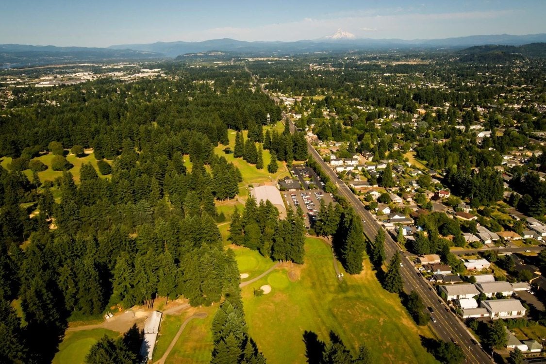 An aerial view of the Metro urban growth boundary that separates urban life from protected forest and farm land