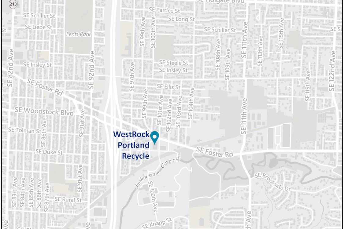Map pf WestRock Portland Recycle facility.