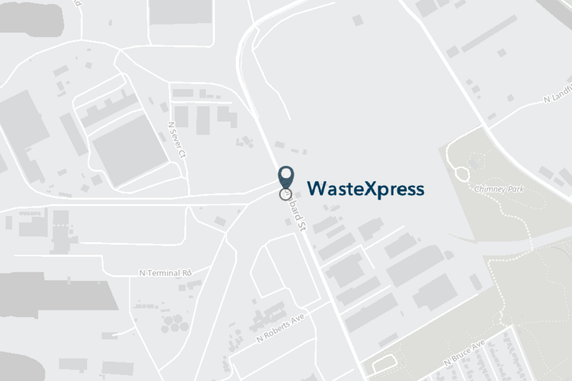 Map showing the location of WasteXpress on north Lombard street between north  roberts avenue and north terminal road