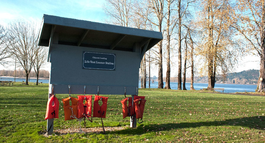 life vests at chinook landing boat ramp