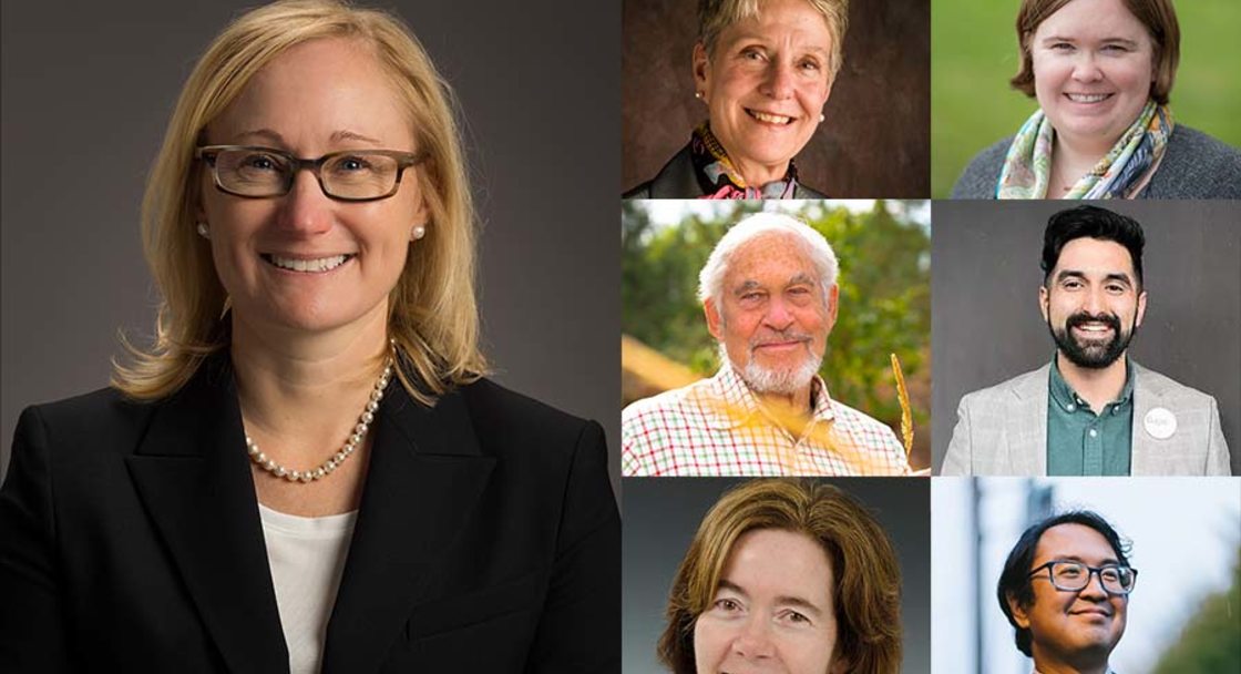Collage photo of all 7 members of Metro Council as of January 2022: Council President Lynn Peterson and councilors Shirley Craddick, Christine Lewis, Gerritt Rosenthal, Juan Carlos Gonzalez, Mary Nolan, and Duncan Hwang