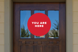 You are here brown door